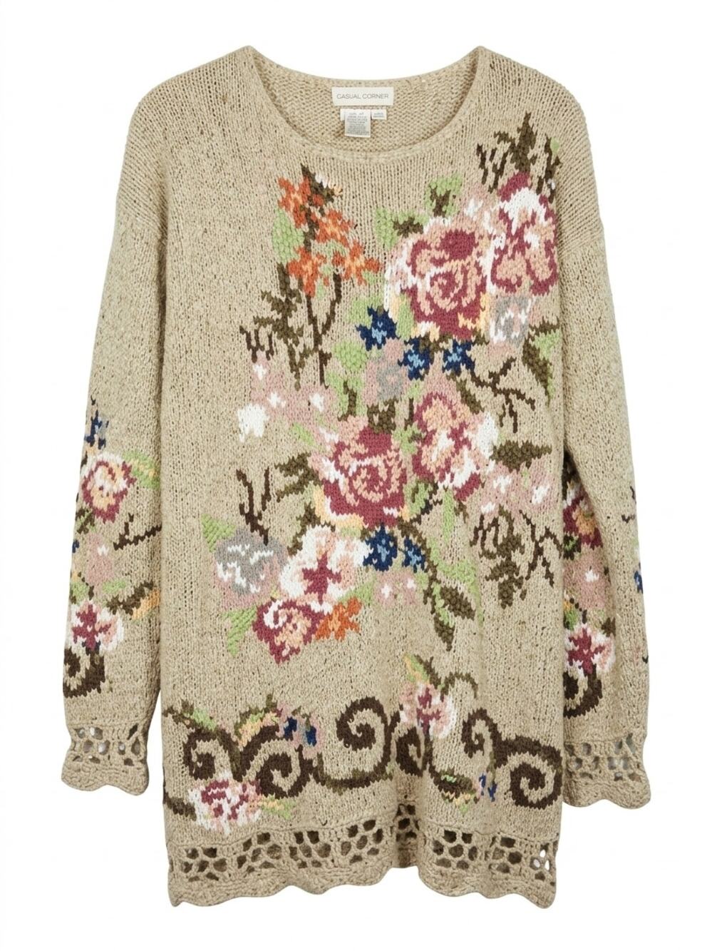Vintage Casual Corner Floral Silk Blend Knit Sweater